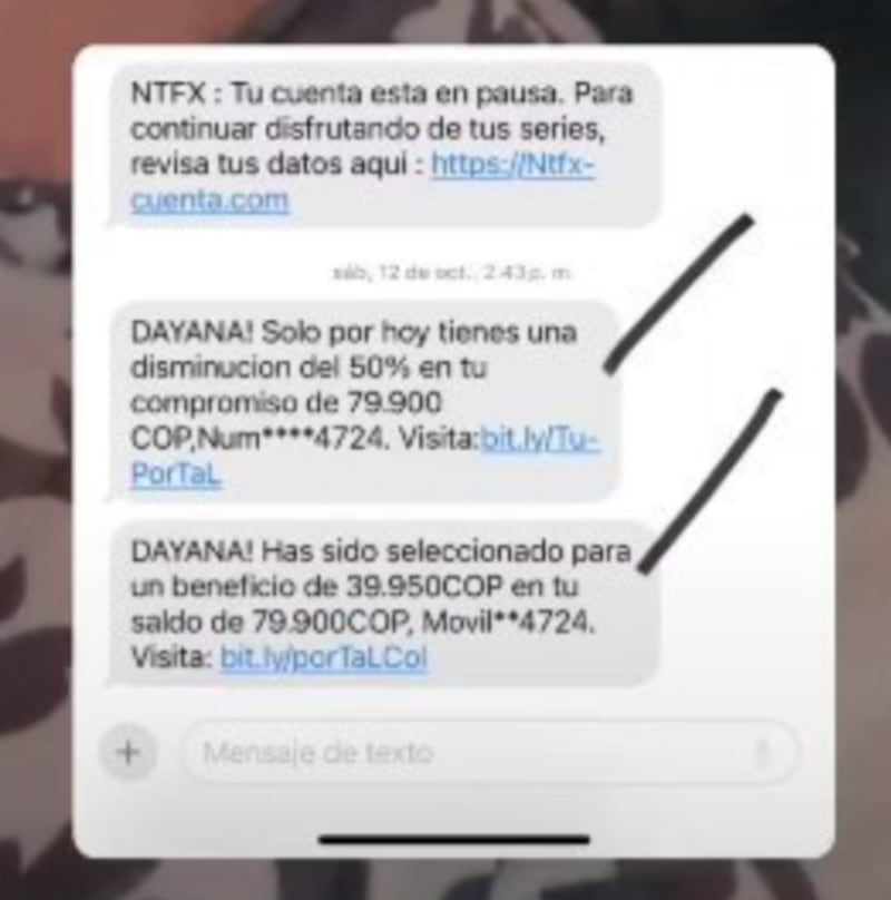 Dayana Jaimes mostró cómo la robaron y pide a todos estar pendientes para no caer en la estafa.