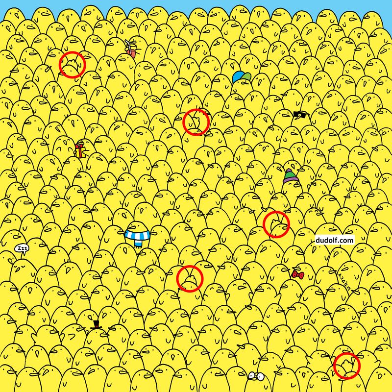 Solución al reto visual de los limones escondidos entre los polluelos