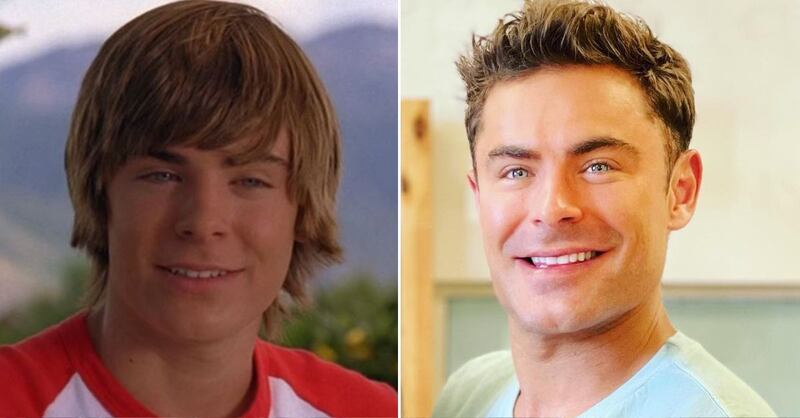 Zac Efron en 'High School Musical' y en la actualidad