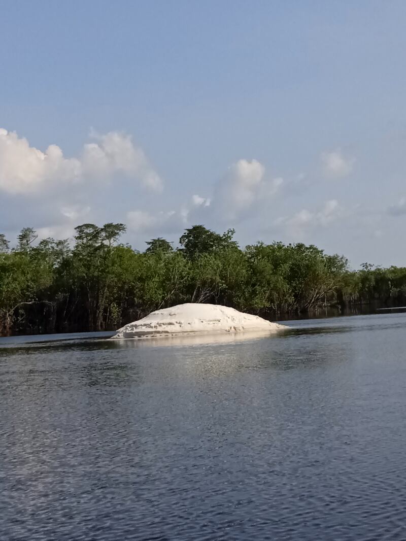 Banco de arena, producto de la minería ilegal que evidenciamos en el caño San Joaquín a pocos kilómetros de los Cerros Mavecure- Foto tomada en octubre de 2023.