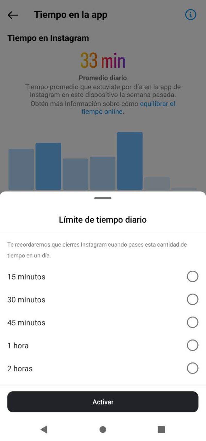 Instagram tiempo en la app